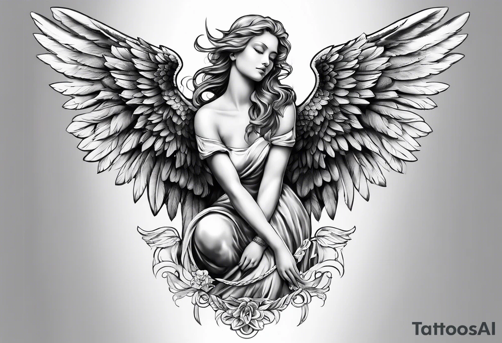 angel with low wings tattoo idea