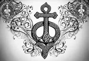 Celtic styling, anchor, bass clef note, treble clef note, dog paw print, half sleeve, forearm tattoo idea