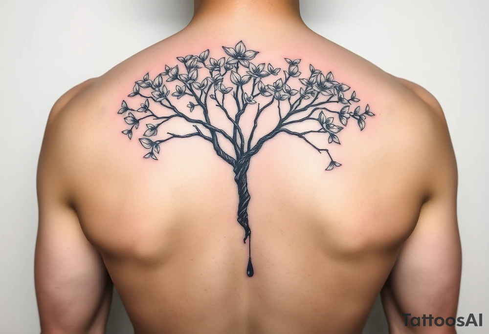 jacaranda tree no leave or flowers with lace drop embellishment tattoo idea