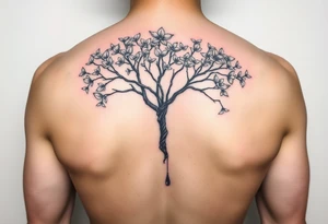 jacaranda tree no leave or flowers with lace drop embellishment tattoo idea