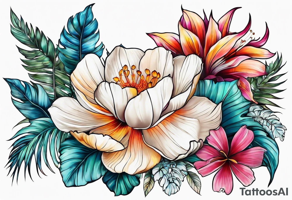 sea, flower, palm tattoo idea