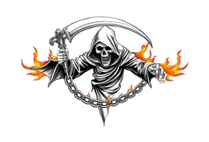 Grim reaper on fire with chain tattoo idea