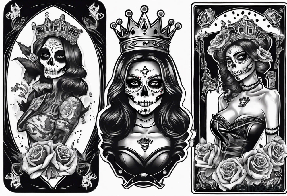 santa la muerta with money and crown
on the card tattoo idea