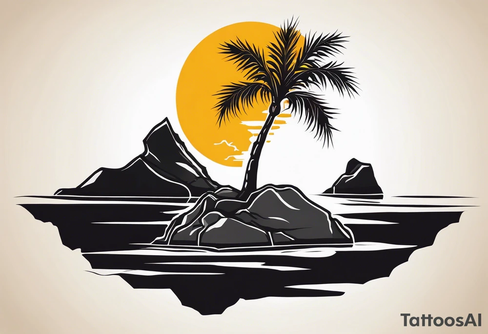 A wax palm grows resiliently from rocky soil, symbolizing growth and resilience. The tree roots are embedded in cracked rock, with a hint of water flowing from the rocks to signify life and nourishment. The design emphasizes the strength of nature’s endurance, with the wax palm standing tall and vibrant. tattoo idea