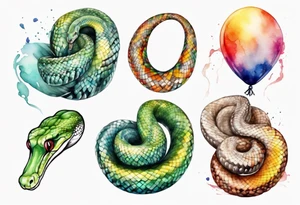 african python with colored ballons aside and te-fiti stone on the other side tattoo idea