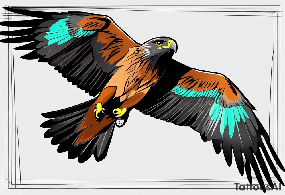 I want a tattoo for my daughter, her name is Daya which means black kite. I also love natur and I'm a climate change activist. Make the black kite soft, little more child like. For small tattoo. Lass details. Add climate element's. Colorfull and happy tattoo idea
