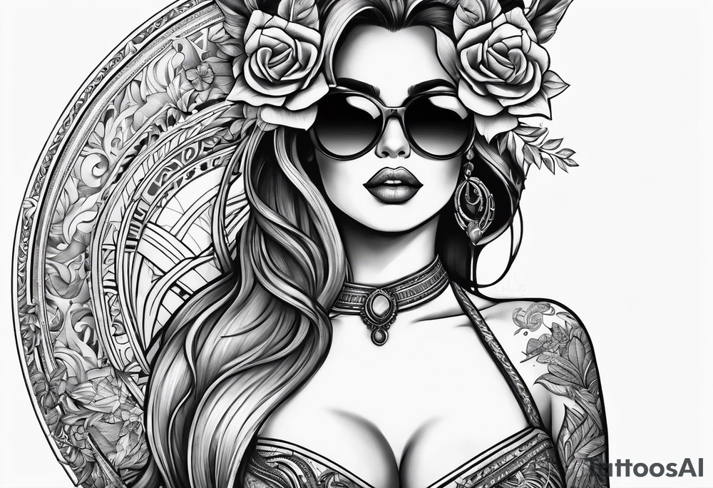 woman with big titts and a capricorn with sunglasses tattoo idea