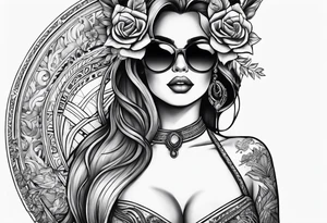 woman with big titts and a capricorn with sunglasses tattoo idea