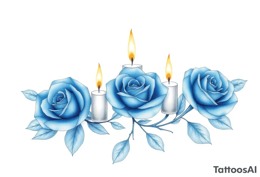 Blue, roses, short candles, water tattoo idea