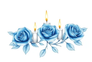 Blue, roses, short candles, water tattoo idea