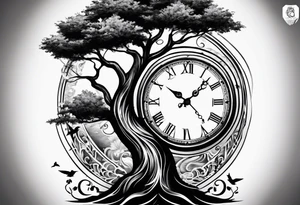 Half sleeve, tree, birds,clock tattoo idea