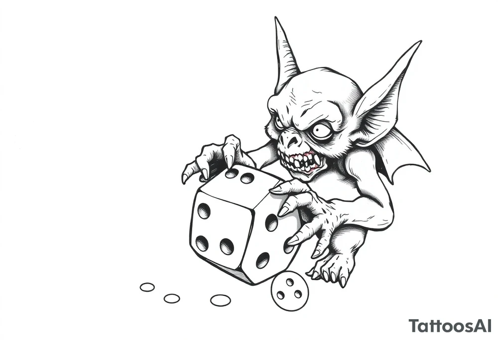 Simple American traditional style goblin rolling dice tattoo idea