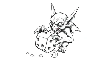 Simple American traditional style goblin rolling dice tattoo idea