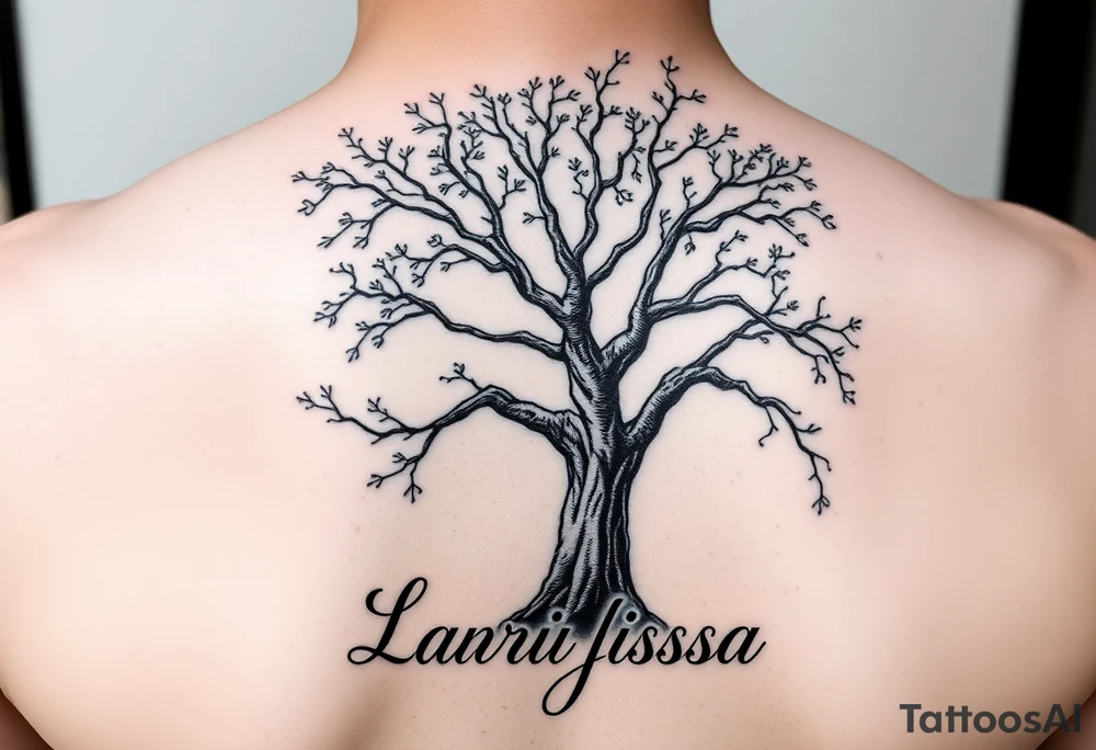 the name, Anne, Jessy
 on a live tree the name Larissa under the tree tattoo idea