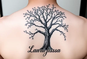 the name, Anne, Jessy
 on a live tree the name Larissa under the tree tattoo idea