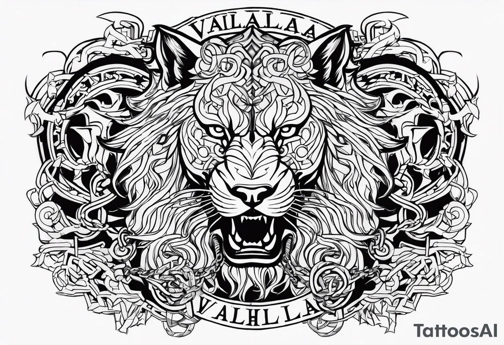 Valhalla  dragon  lion chains tattoo idea