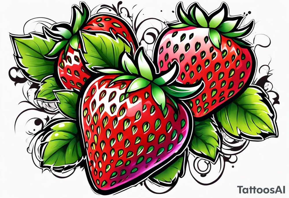 one graffiti style Strawberry, no background tattoo idea
