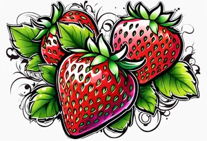 one graffiti style Strawberry, no background tattoo idea