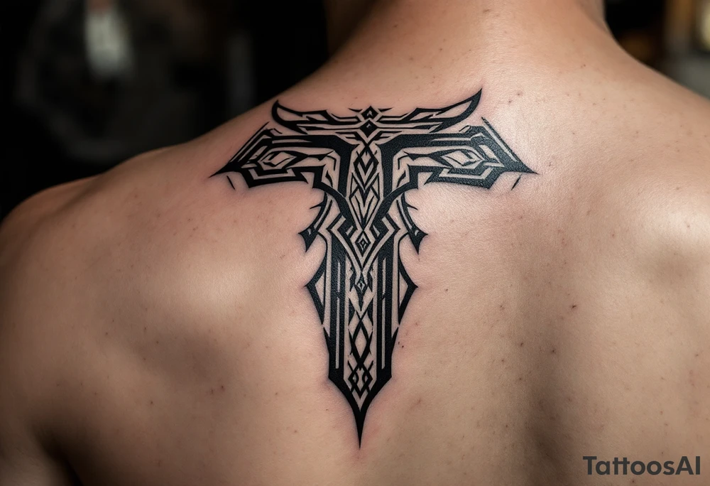 A tribal-inspired "T" in jet black with symmetrical geometric detailing. tattoo idea
