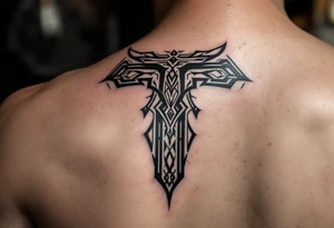 A tribal-inspired "T" in jet black with symmetrical geometric detailing. tattoo idea