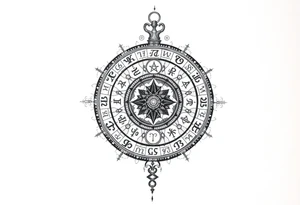 zodiac symbols runes within ornate clockwork mechanism tattoo idea