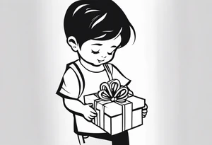 child with present in hand tattoo idea