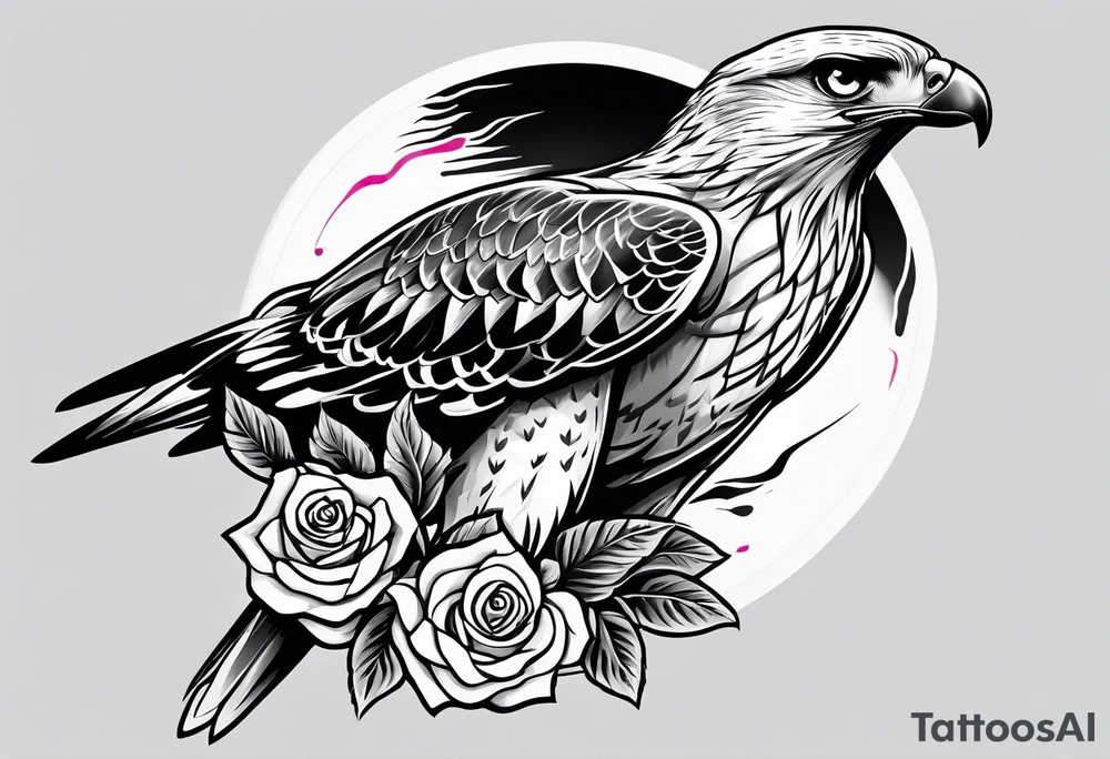 Hawk with rose in mouth flying down tattoo idea