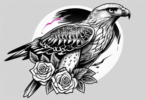 Hawk with rose in mouth flying down tattoo idea