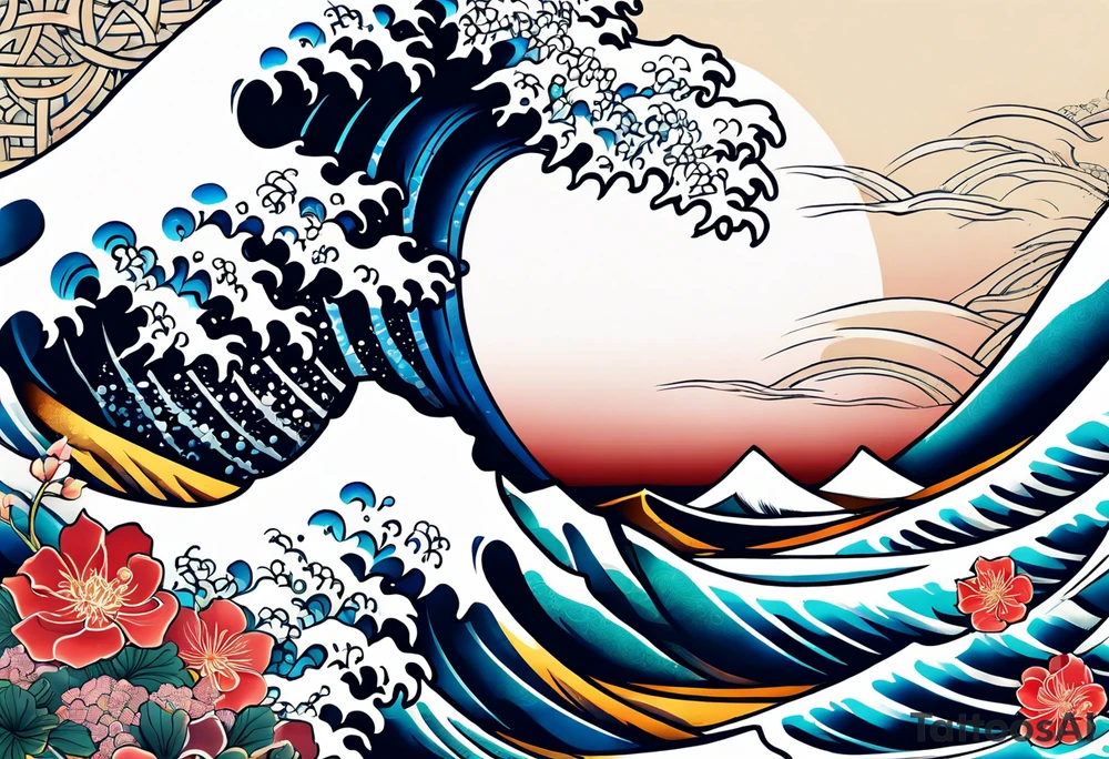 japanese wave, mixed with celtic pattern tattoo idea