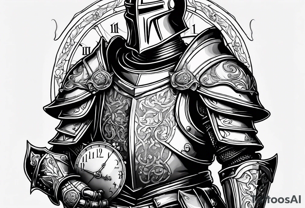 knight in heavy armor with clock tattoo idea