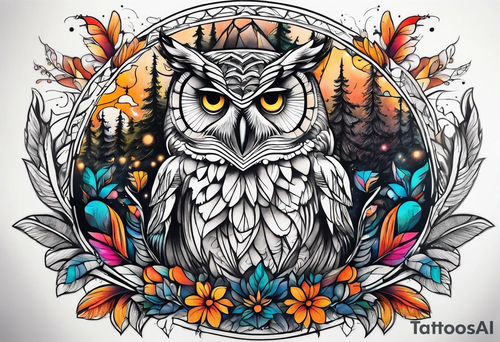 owl forest tattoo idea