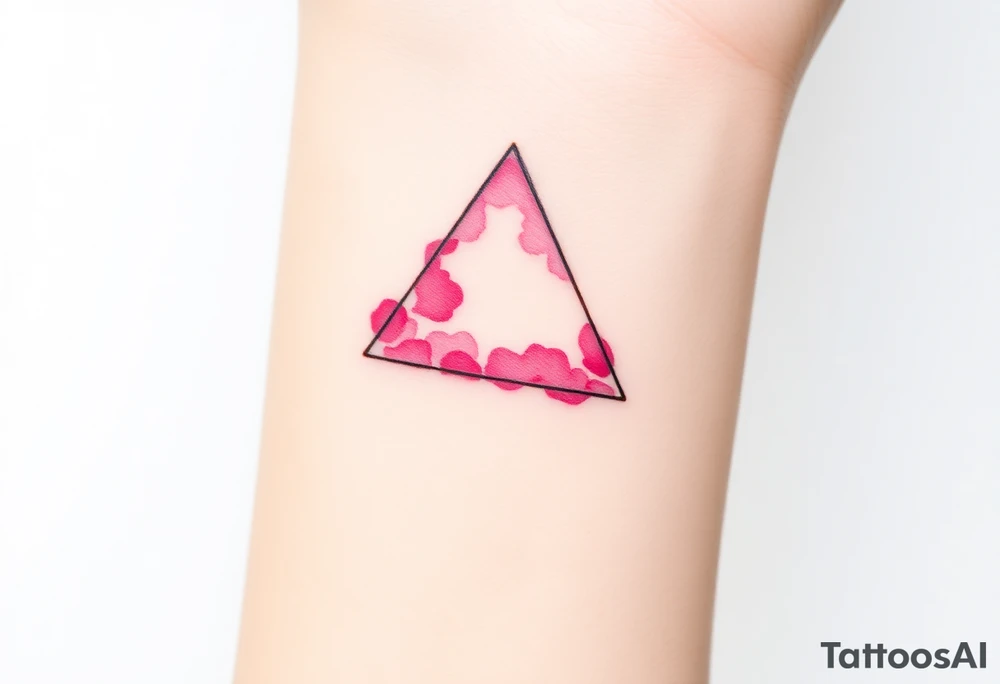 A watercoloured pink triangle, with small lining and upside down tattoo idea