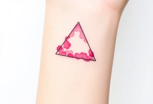 A watercoloured pink triangle, with small lining and upside down tattoo idea