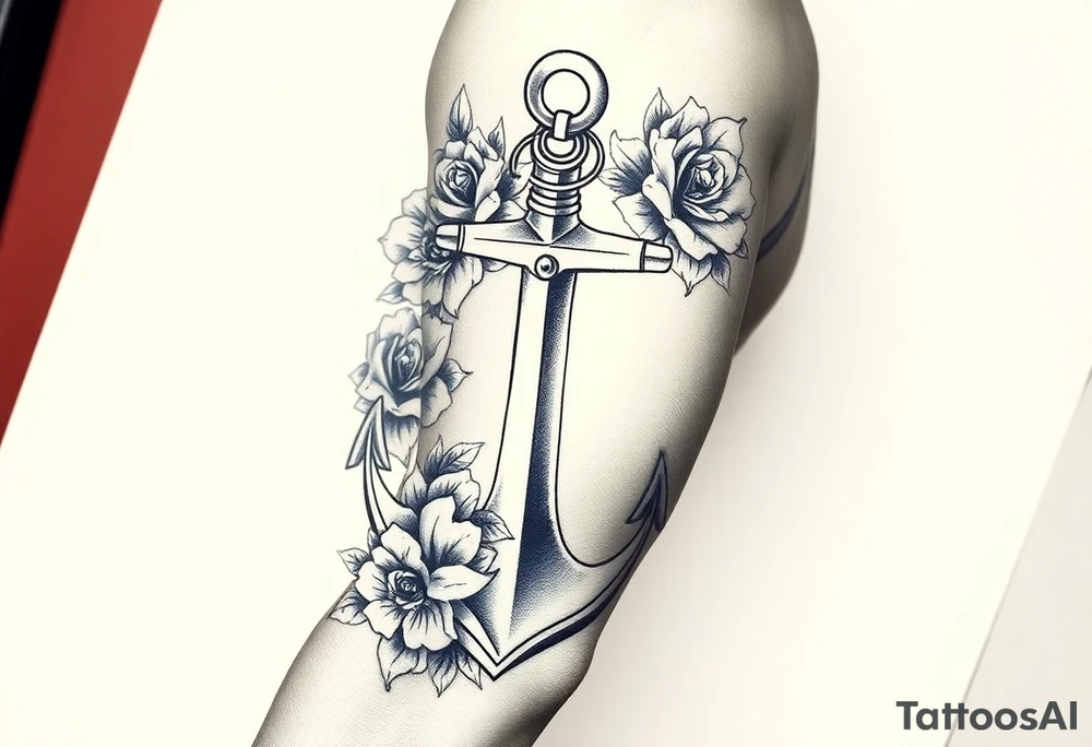 Anchor and roses tattoo idea