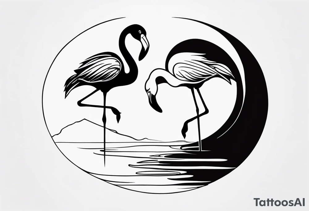 cute flamingo yinyang tattoo idea