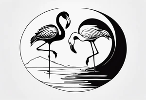 cute flamingo yinyang tattoo idea