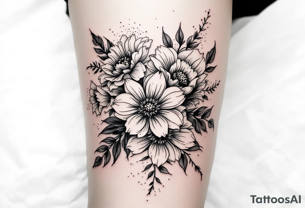 bouquet of flowers tattoo idea