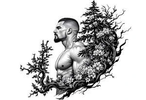 evergreen forest with sakura trees tattoo idea