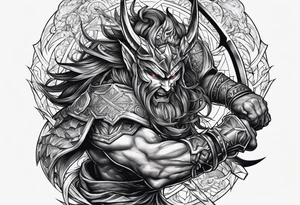 Warrior fighting demon tattoo idea