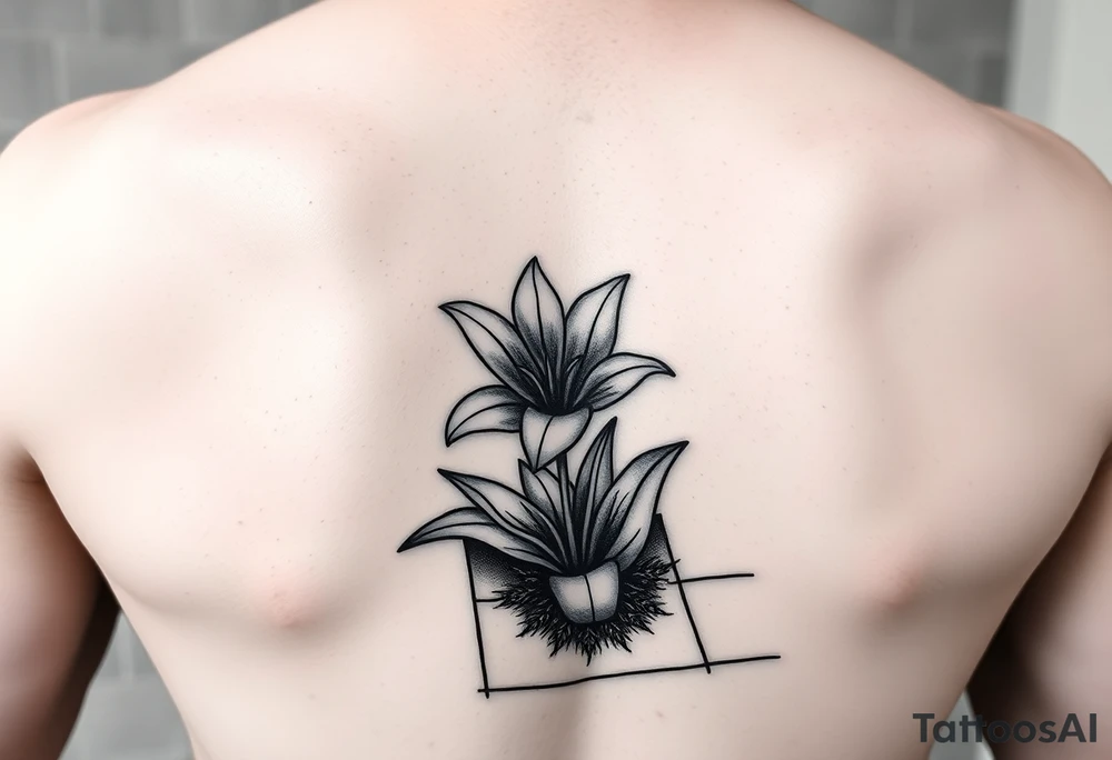 bathroom floor with lily coming up out of tile floor tattoo idea