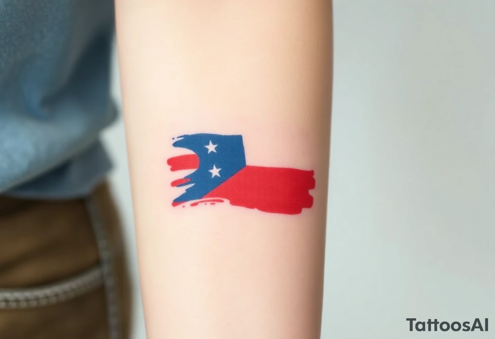 A stylized Czech flag in brushstroke style, with a hand-painted aesthetic and dynamic motion tattoo idea