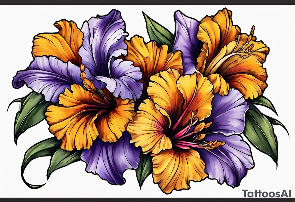 Marigold and purple gladiolus tattoo idea