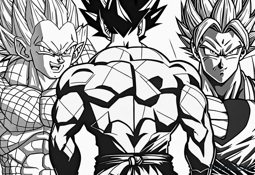 Back tattoo, Dragon ball z, dragon ball, goku, vegeta, gogeta, frieza, cell, gohan, trunks, buu tattoo idea