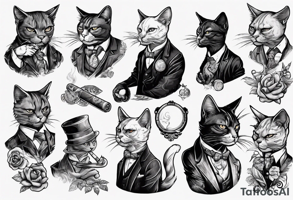 A cat smoking a cigar tattoo idea