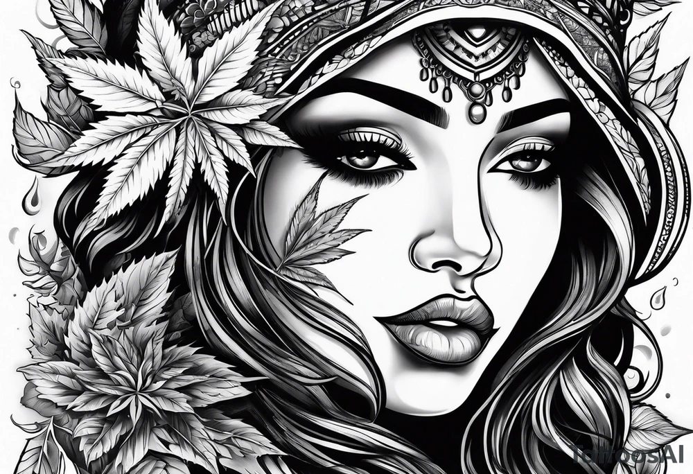 Black Goddess of marijuana tattoo idea