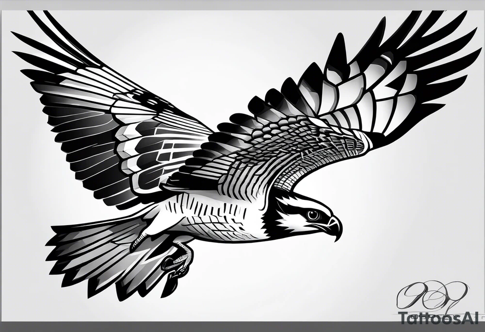 Geometric osprey in flight tattoo idea