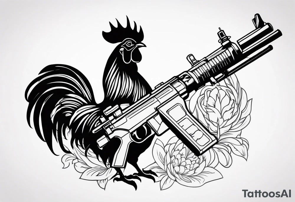rooster holding a machine gun tattoo idea