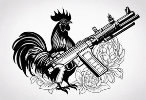 rooster holding a machine gun tattoo idea