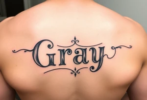 Tattoo design with the concept of our last name "Gray" with all our first names incorporated into it. Bradley, Ashleigh, Penelope, Lennon. tattoo idea