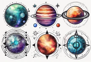 Planets in the style of chakra alignment tattoo idea